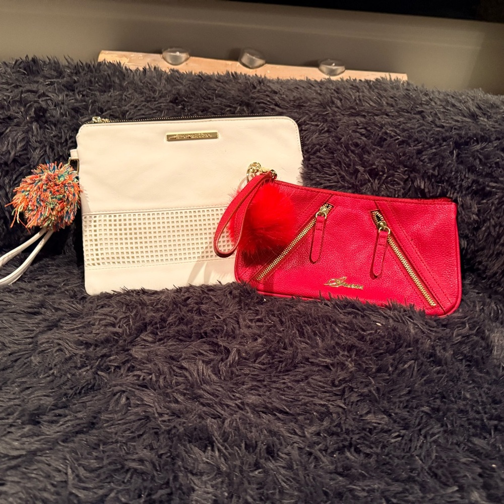 Steve Madden White and Guess Red Clutch Duo